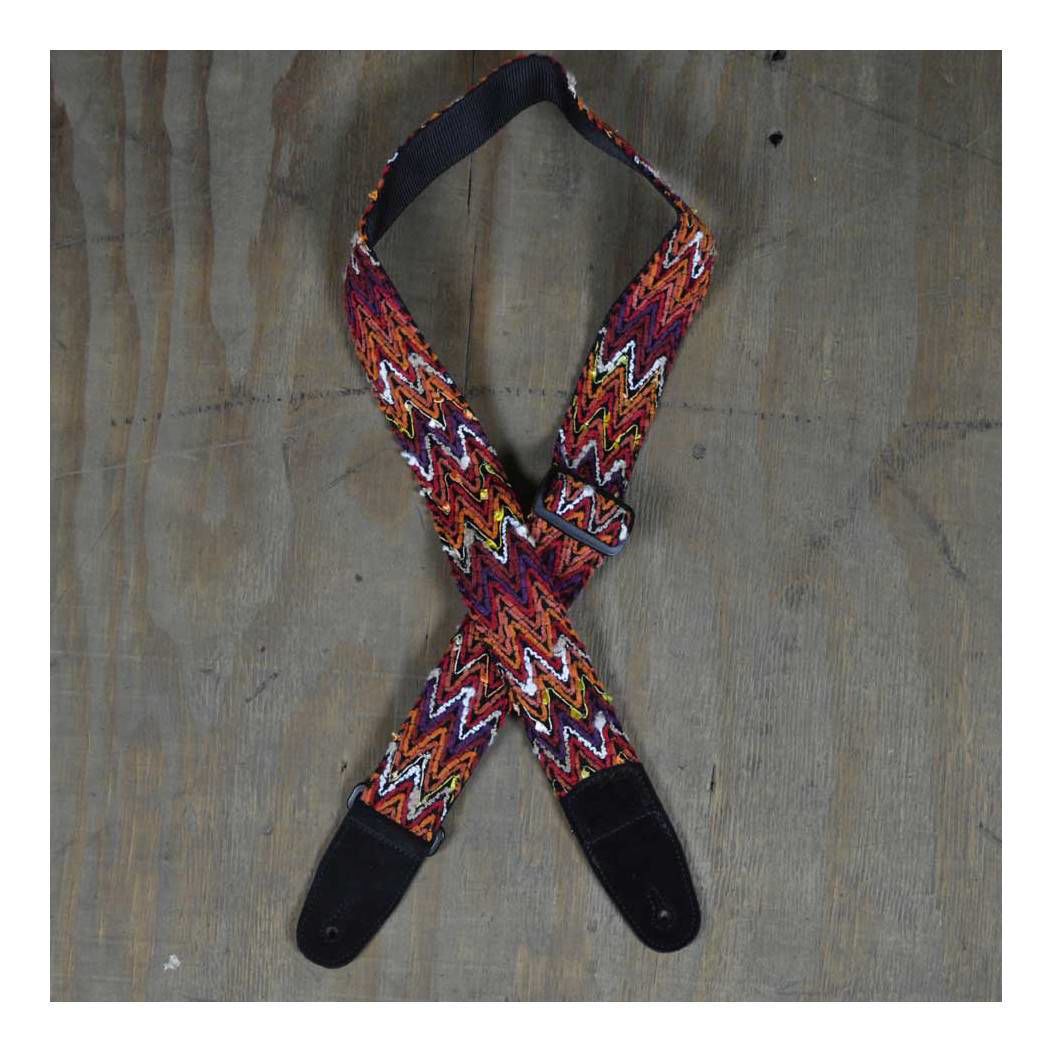 Colonial Leather Lacing & Suede Guitar Strap - Orange Multi-Colour