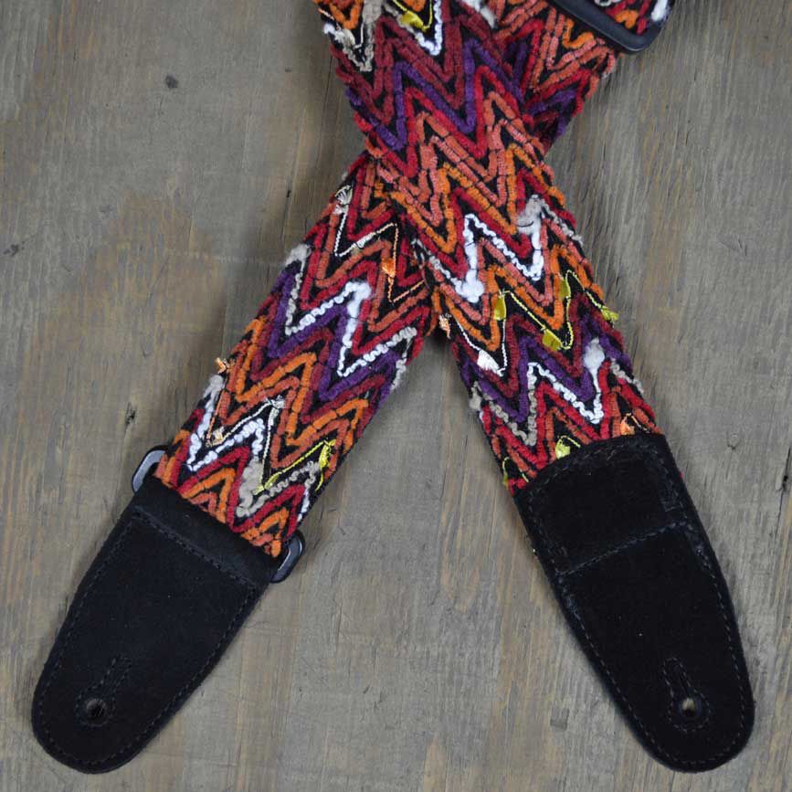 Colonial Leather Lacing & Suede Guitar Strap - Orange Multi-Colour