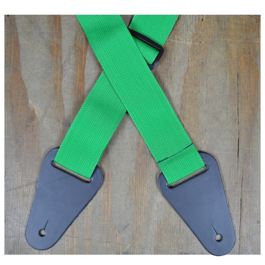 Colonial Leather Lime Green Webbing With Heavy Duty Leather Ends Guitar Strap