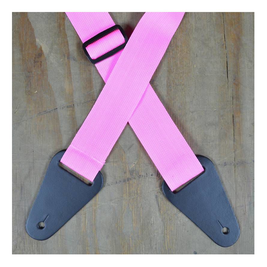 Colonial Leather Pink Webbing With Heavy Duty Leather Ends Guitar Strap