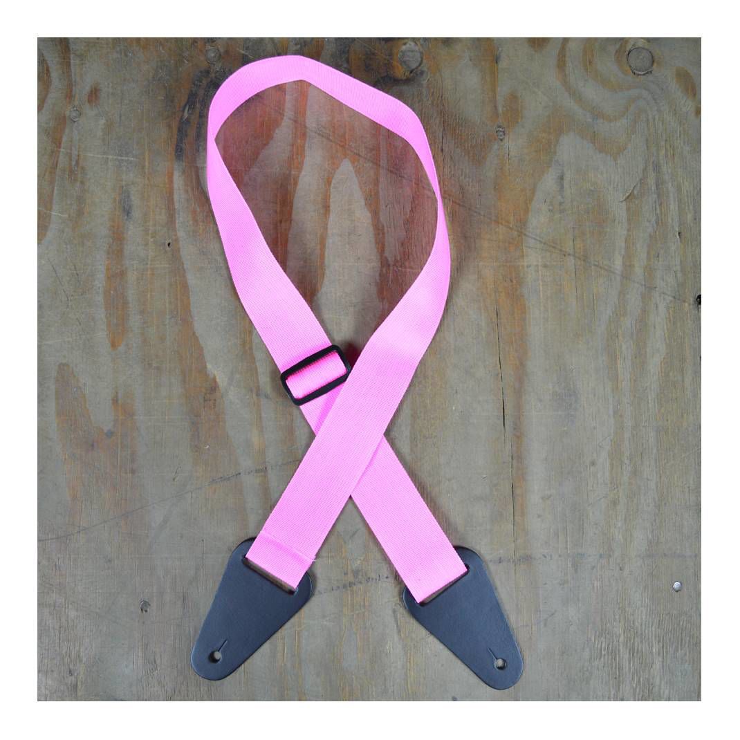 Colonial Leather Pink Webbing With Heavy Duty Leather Ends Guitar Strap