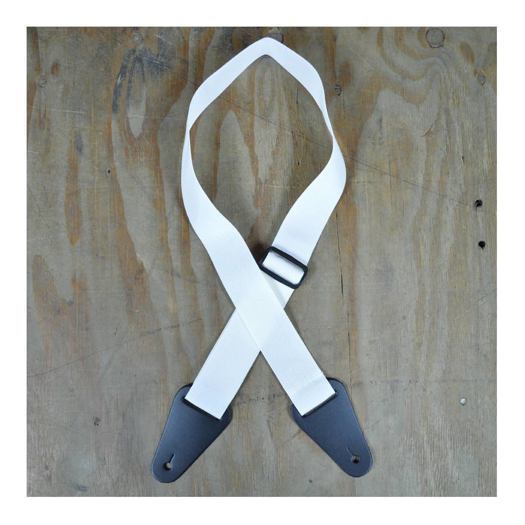Colonial Leather White Webbing With Heavy Duty Leather Ends Guitar Strap