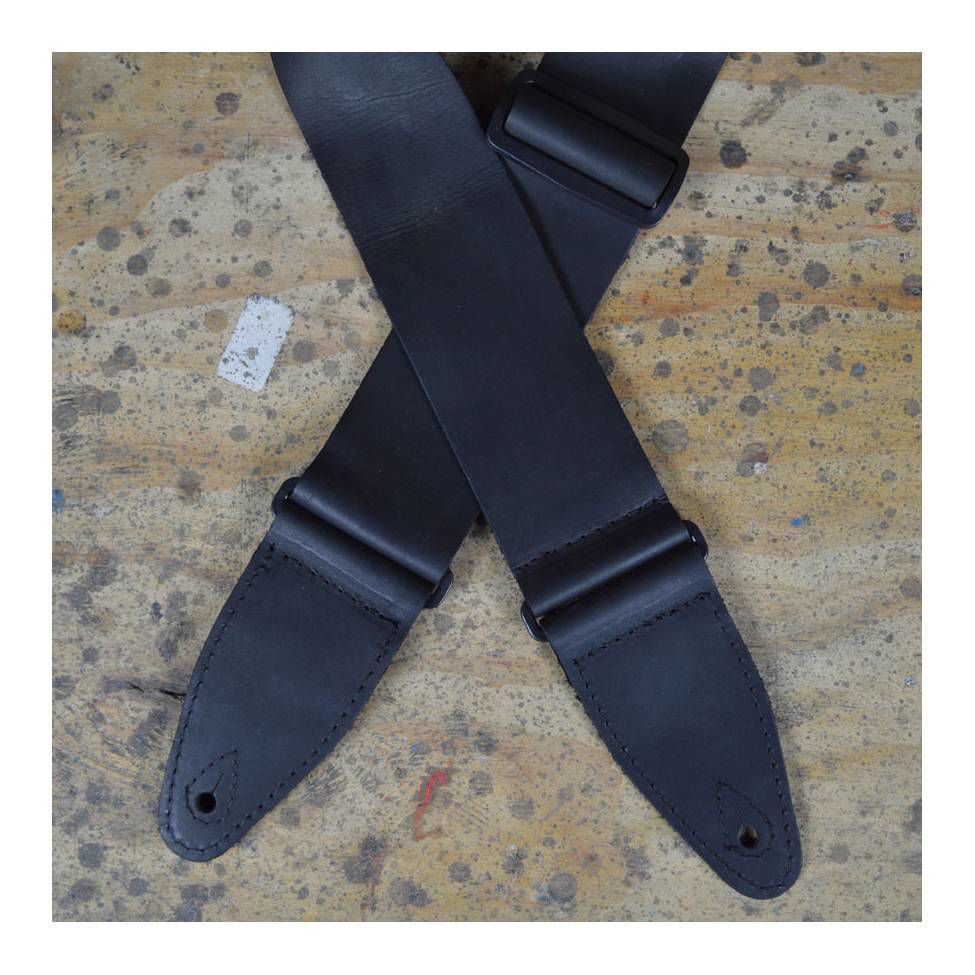 Colonial Leather 3.0 inch Soft Leather Slide Adjustable Guitar Strap - Black