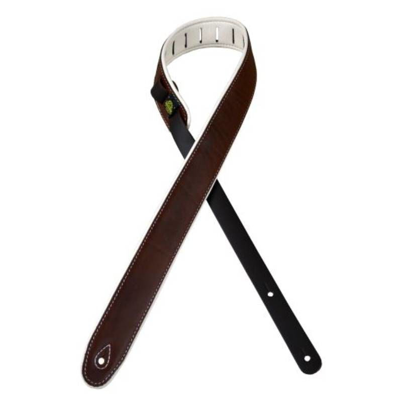 Colonial Leather 2.0 inch Padded Upholstery Leather Guitar Strap - Brown and White