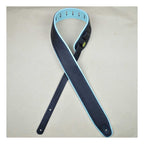 Colonial Leather 2.5inch Padded Upholstery Leather Guitar Strap - Black & Aqua