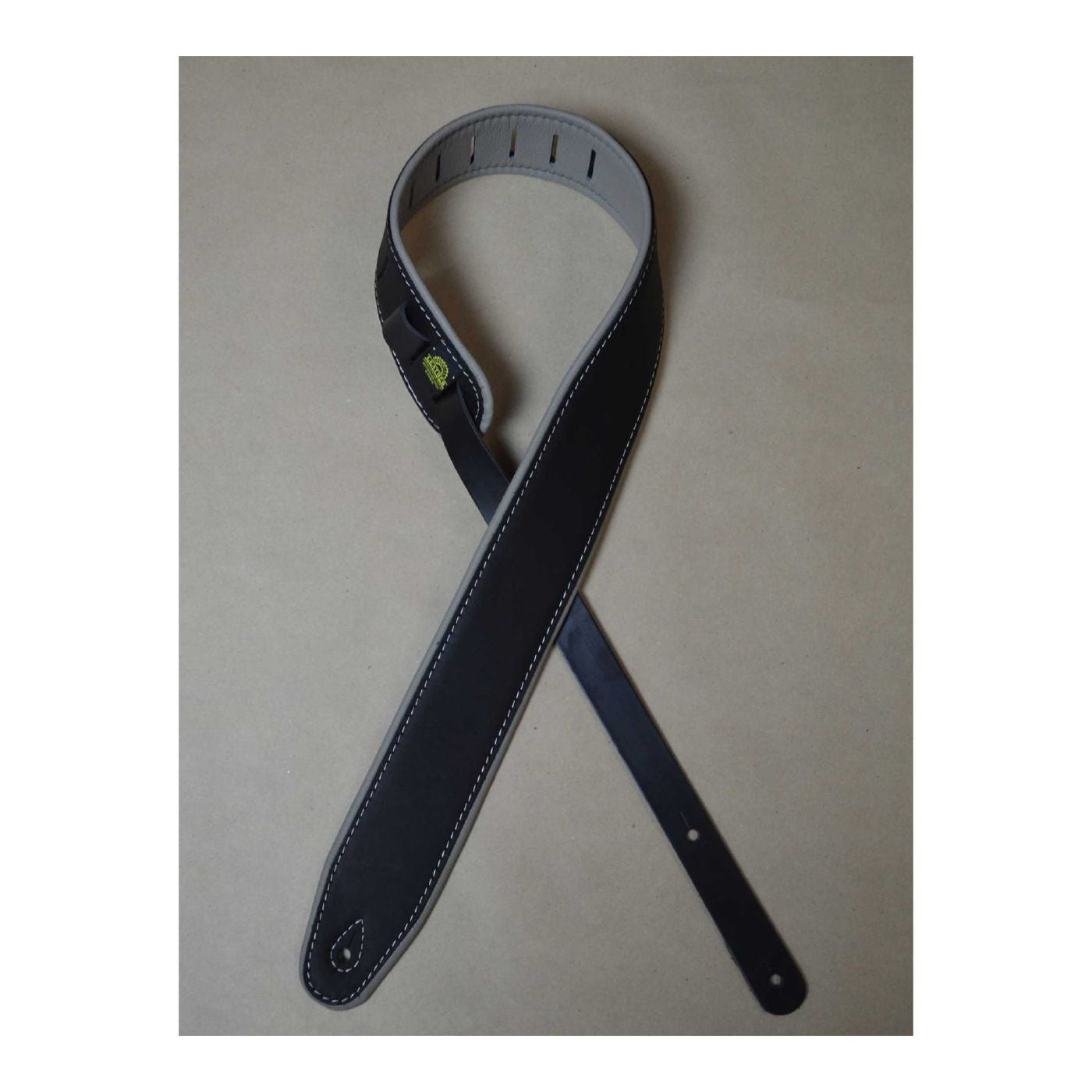 Colonial Leather 2.5 inch Padded Upholstery Leather Guitar Strap - Black and Grey