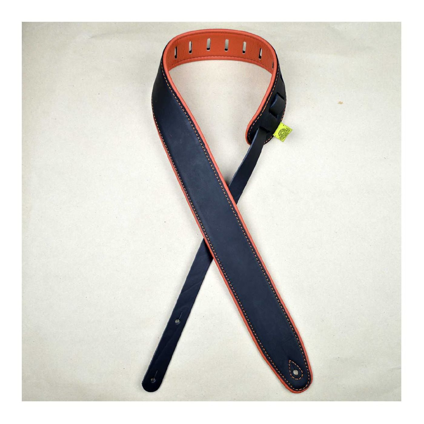 Colonial Leather 2.5 inch Padded Upholstery Leather Guitar Strap - Black and Orange