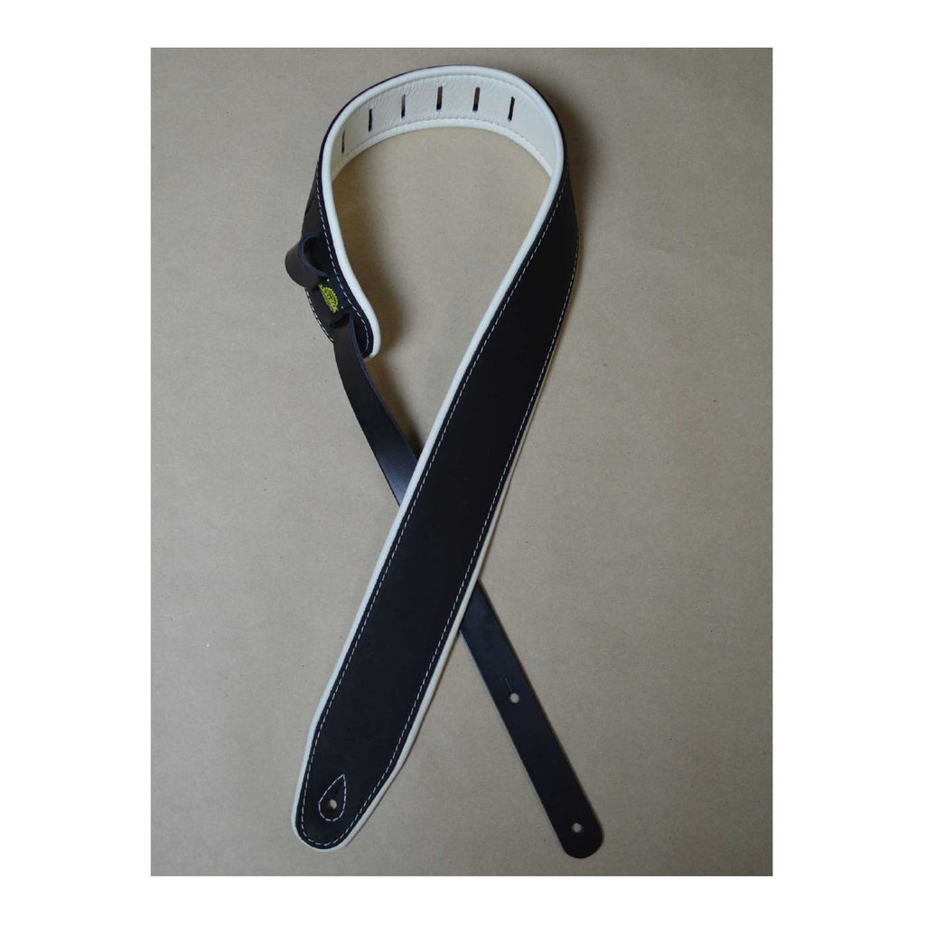 Colonial Leather 2.5 inch Padded Upholstery Leather Guitar Strap - Black and White