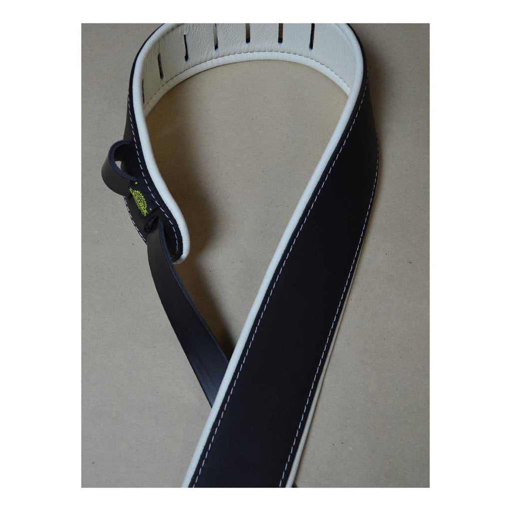 Colonial Leather 2.5 inch Padded Upholstery Leather Guitar Strap - Black and White
