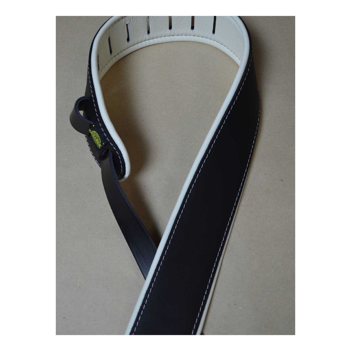 Colonial Leather 2.5 inch Padded Upholstery Leather Guitar Strap - Black and White