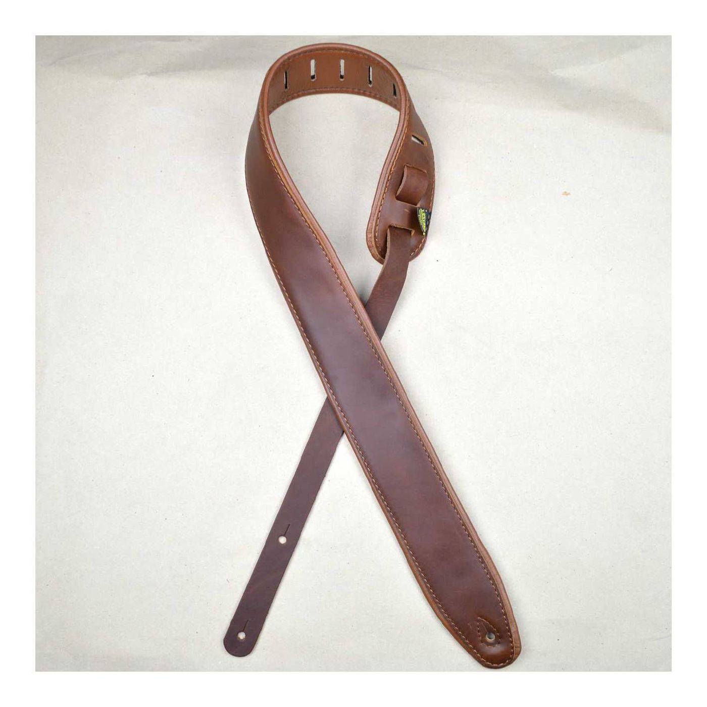 Colonial Leather 2.5 inch Padded Upholstery Leather Guitar Strap - Brown and Tan