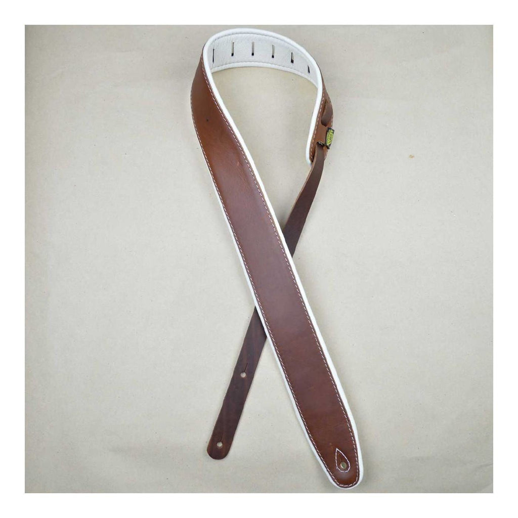 Colonial Leather 2.5 inch Padded Upholstery Leather Guitar Strap - Brown & White