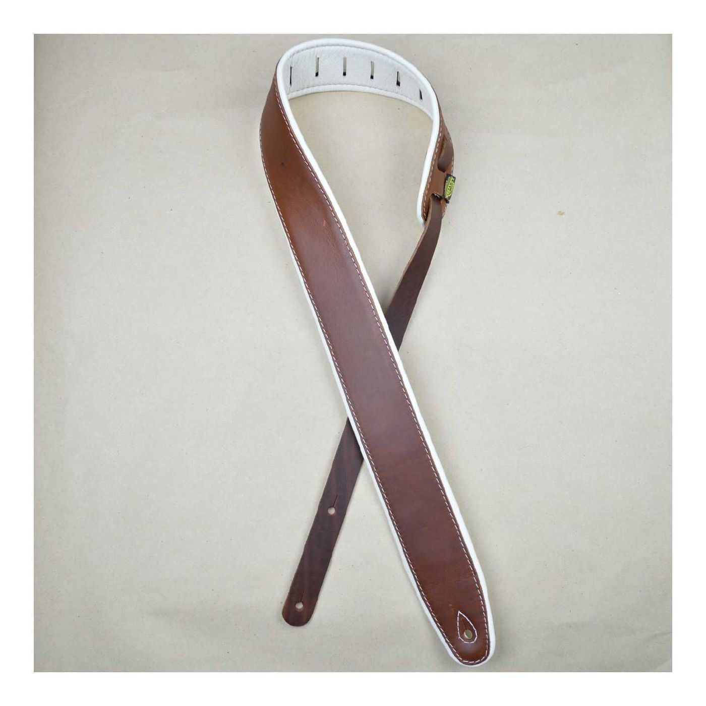Colonial Leather 2.5 inch Padded Upholstery Leather Guitar Strap - Brown & White
