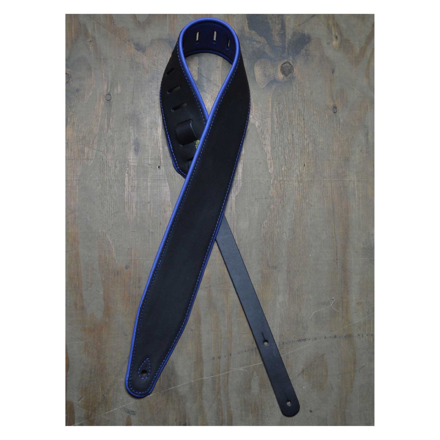 Colonial Leather Upholstery Backed & Padded Strap 3- Black/Blue