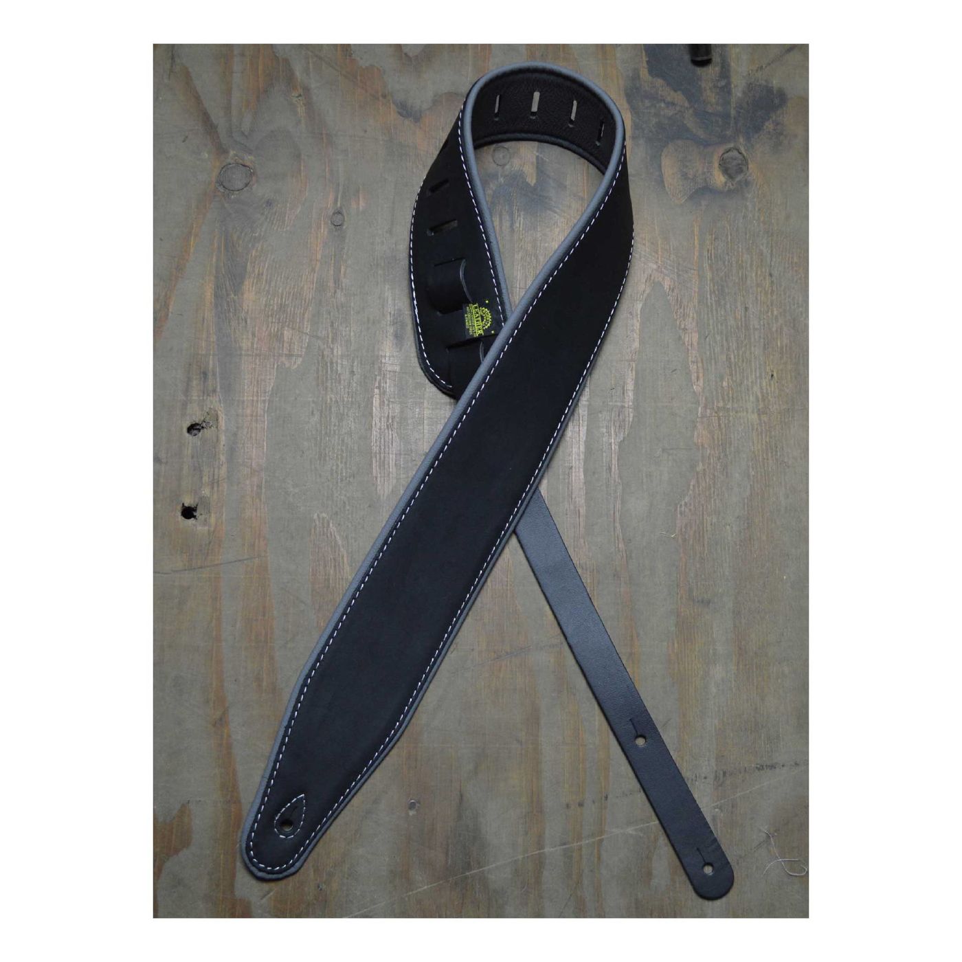 Colonial Leather 3.0inch Padded Upholstery Leather Guitar Strap - Black & Grey