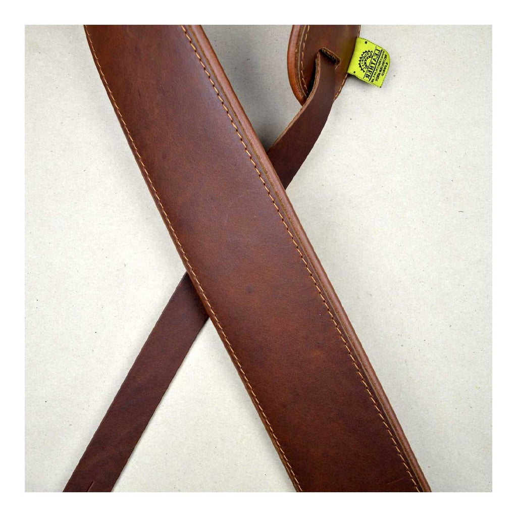 Colonial Leather 3.0 inch Padded Upholstery Leather Guitar Strap - Brown and Tan