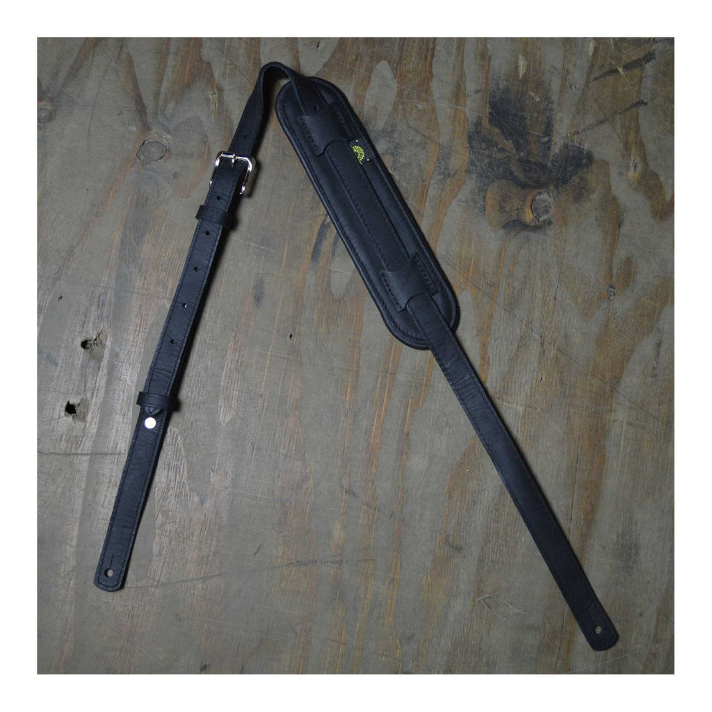 Colonial Leather Vintage Style Padded and Upholstery Backed Guitar Strap - Black and Black