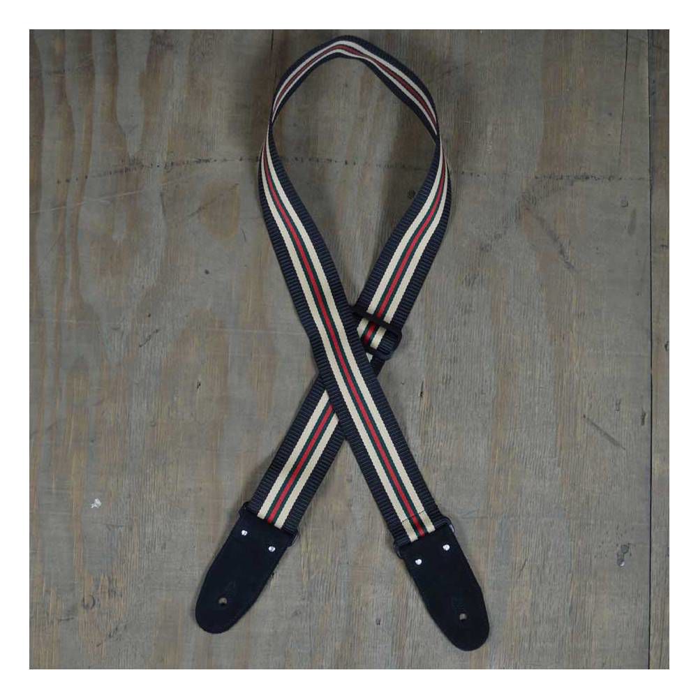 Colonial Leather Black Striped Webbing Guitar Strap