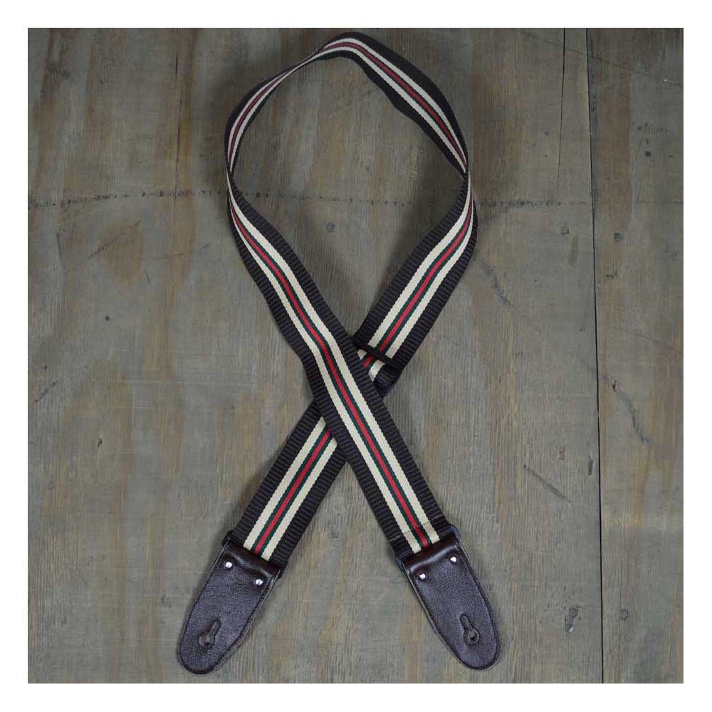 Colonial Leather Dark Brown 50mm Striped Webbing Guitar Strap