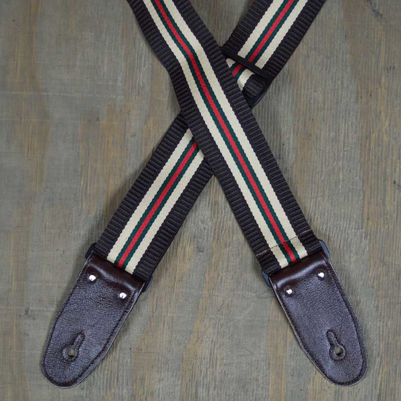 Colonial Leather Dark Brown 50mm Striped Webbing Guitar Strap