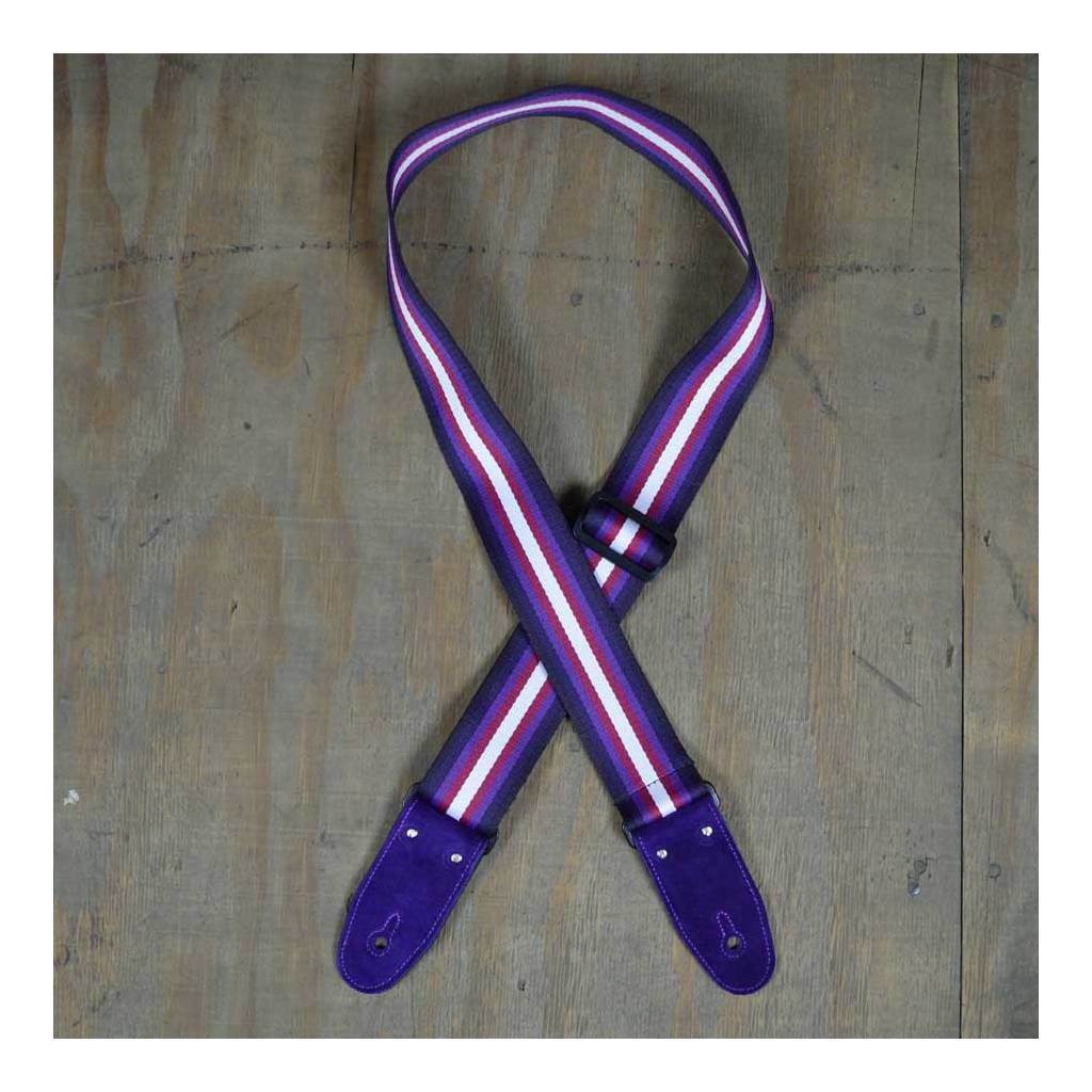 Colonial Leather Purple 50mm Striped Webbing Guitar Strap