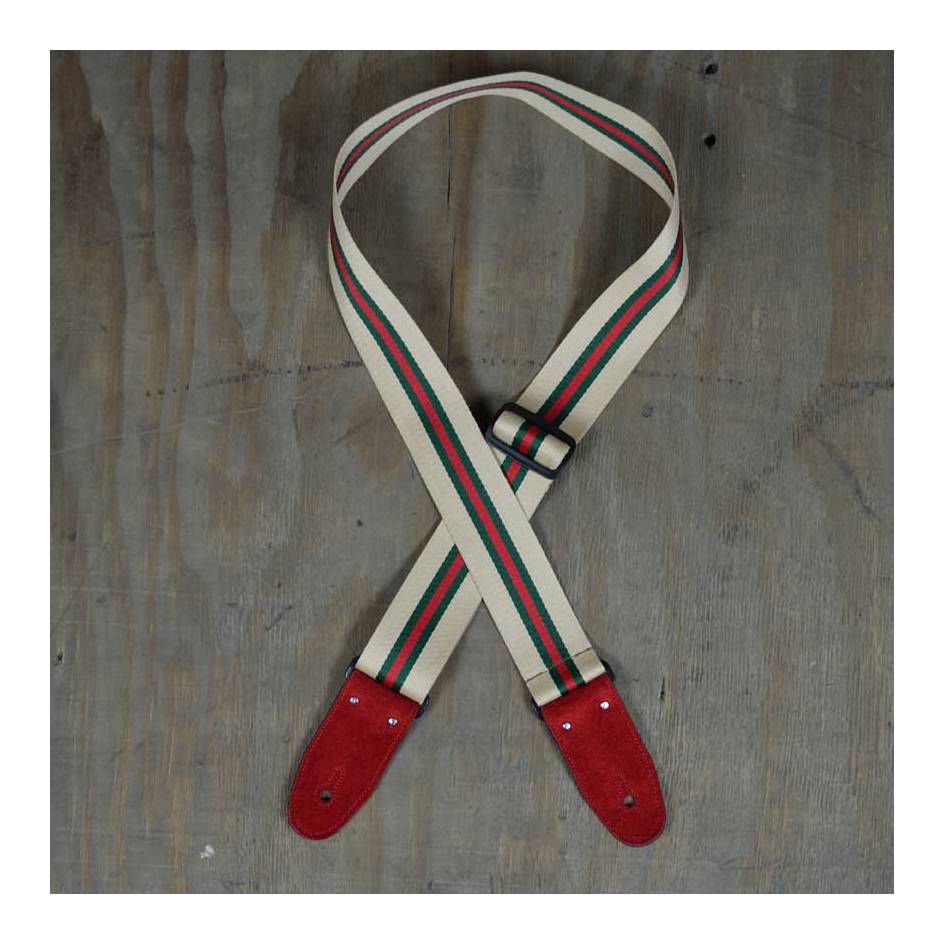Colonial Leather Tan 50mm Striped Webbing Guitar Strap