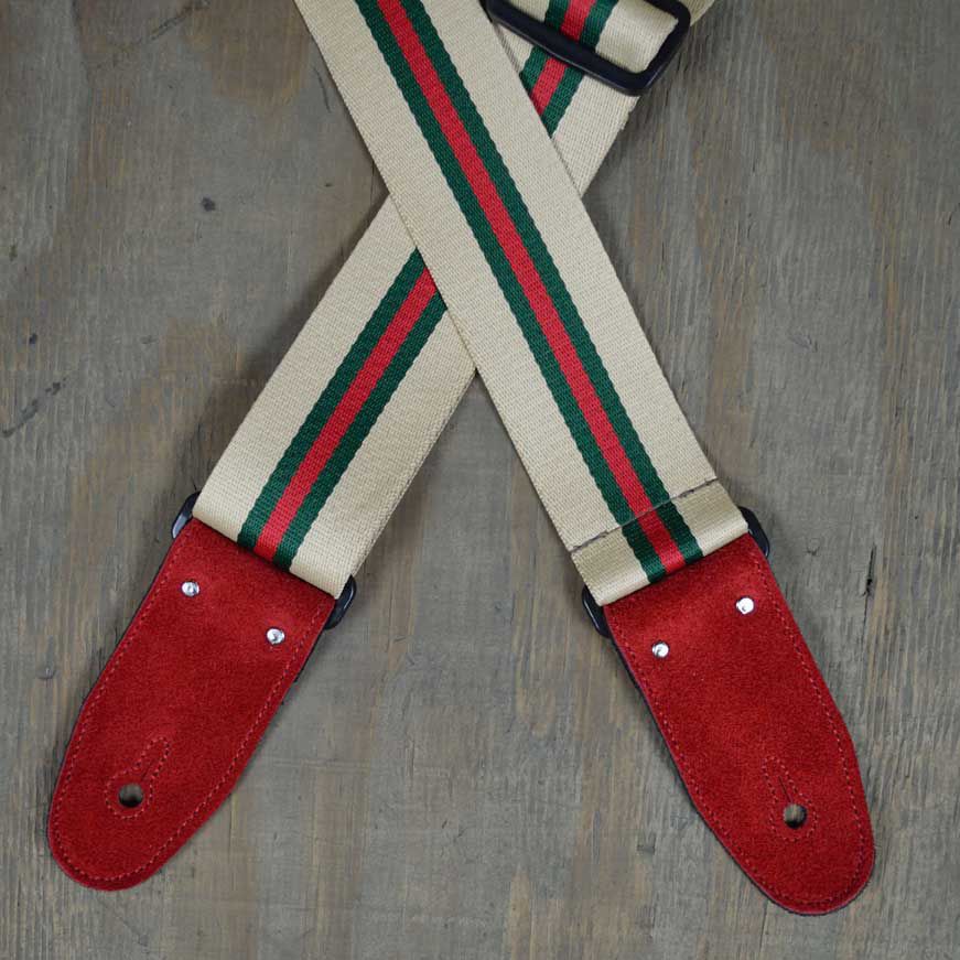 Colonial Leather Tan 50mm Striped Webbing Guitar Strap