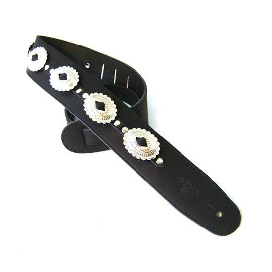 DSL Straps Designers Series Concho Leather Guitar Strap 2.5in - Black Flower