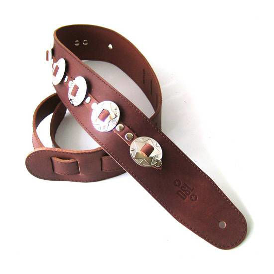DSL Straps Designers Series Concho Leather Guitar Strap 2.5in - Maroon Star