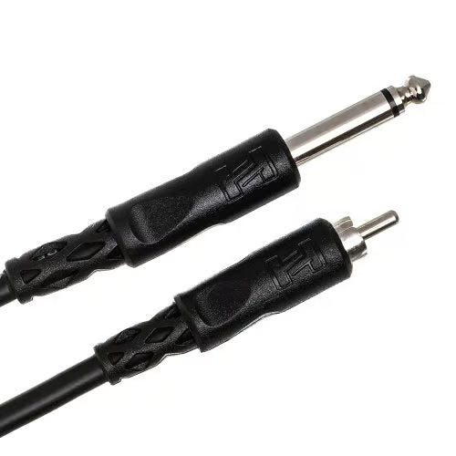 Hosa CPR110 1/4 inch TS to RCA audio cable, 10 feet long, used for connecting musical instruments or audio equipment.