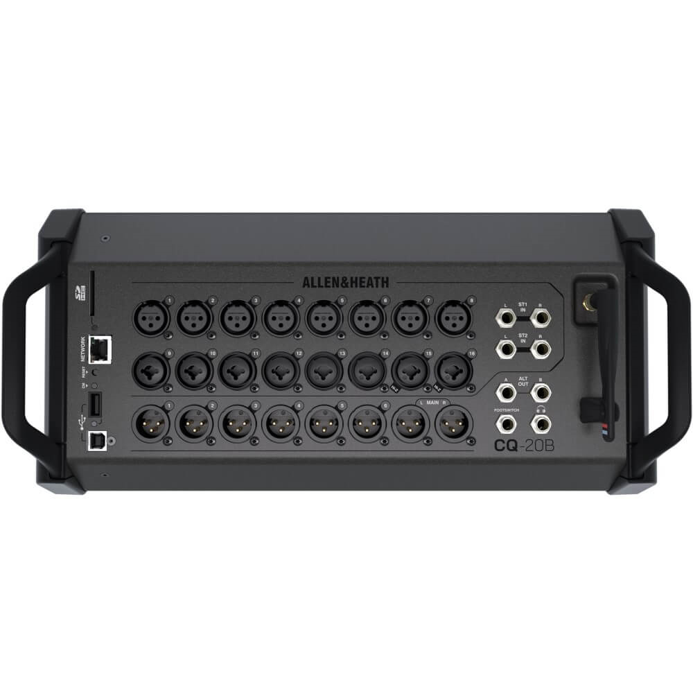 Allen & Heath CQ-20B digital rack mixer with 20 channels, compact design, and 96kHz audio quality.