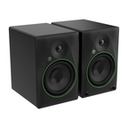Mackie CR8BT powered studio monitors with tone control and Bluetooth connectivity, featuring sleek black speaker design.