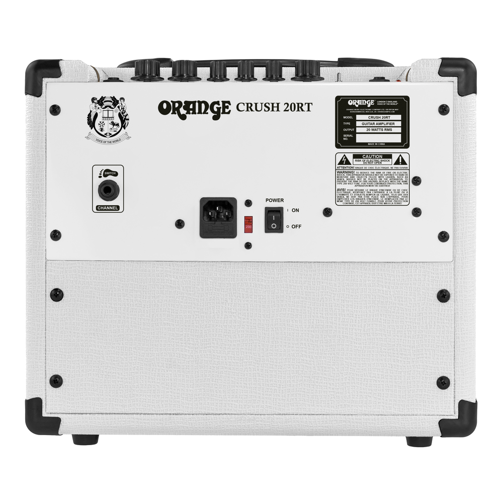 Orange Crush 20RT Signature Orianthi guitar combo amplifier in white with control knobs and speaker grille visible.