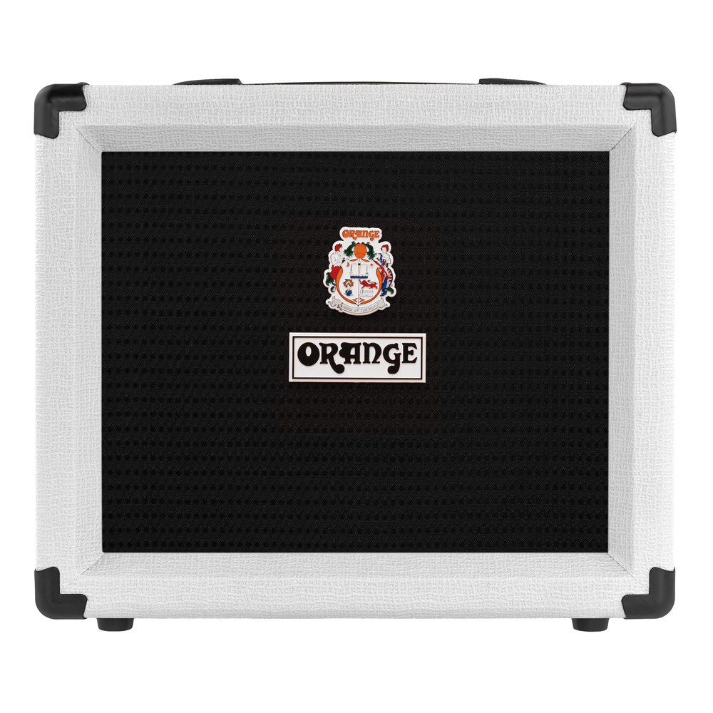 Orange Crush 20RT Signature Orianthi guitar combo amplifier in white, featuring control knobs and speaker grille.