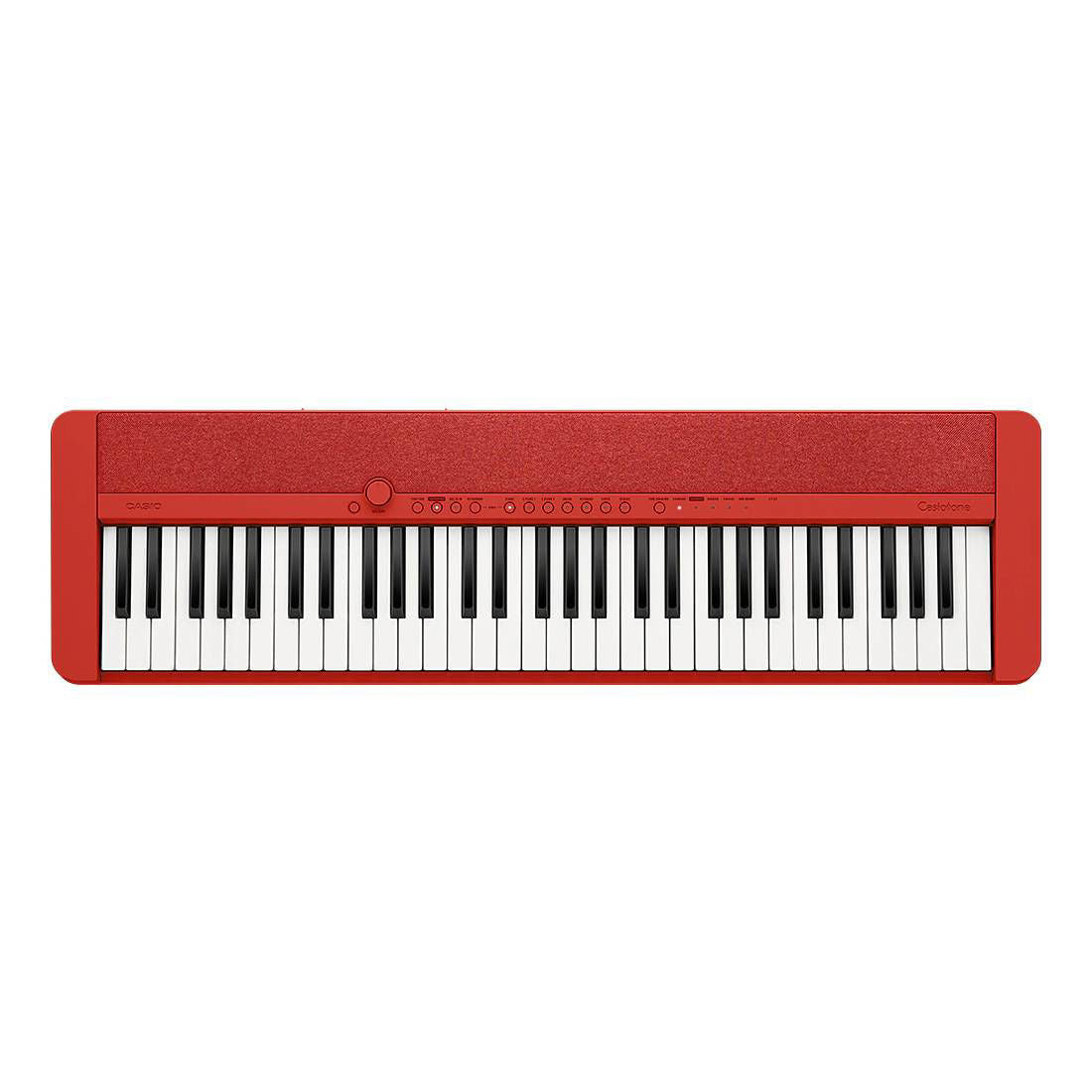 Red Casio CT-S1 Casiotone 61-key portable keyboard with compact design and built-in controls, ideal for beginners and musicians.
