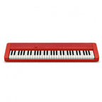 Red Casio CT-S1 Casiotone 61-key portable keyboard with black control panel and colorful buttons, ready for musical play.