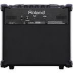 Roland Cube-10GX 10W guitar combo amplifier with 1x8 speaker and built-in effects, shown with control panel and connected guitar.