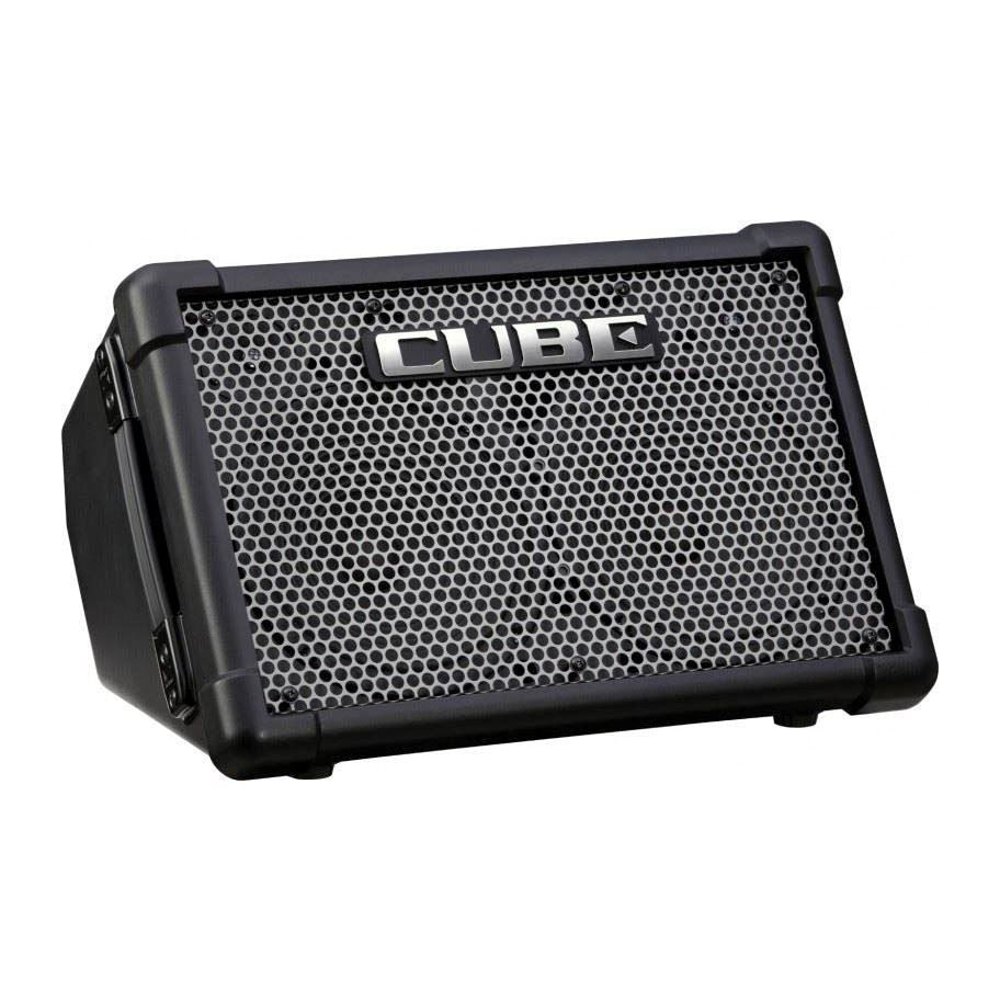 Roland CUBE Street EX 50W battery-powered stereo guitar amplifier with built-in handles and control panel, designed for portable use.
