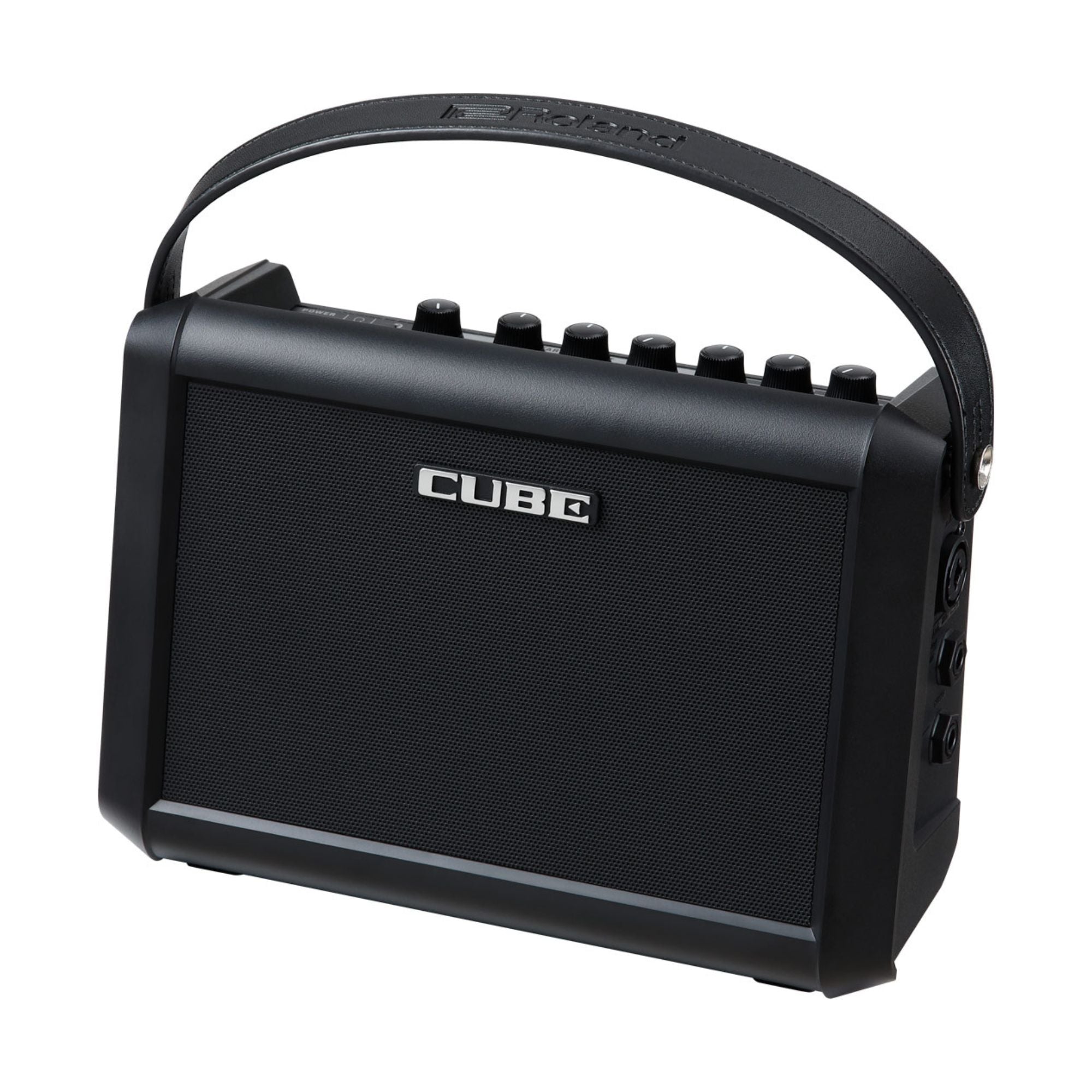 Roland Cube Street Mini guitar amplifier with dual speaker drivers and compact design for portable sound.