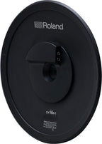 Roland CY-16RT Thin Crash/Ride Cymbal for electronic drums, showing detailed surface and mounting hole for drum setup.