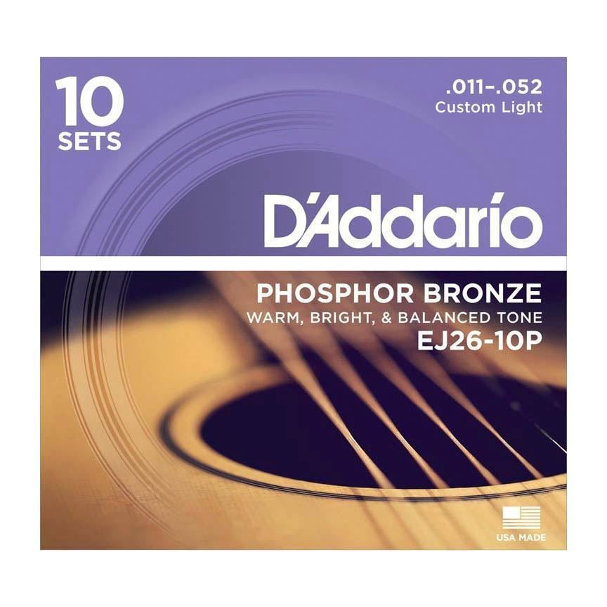 D'Addario EJ26 Phosphor Bronze Acoustic Guitar Strings 10 Pack - Custom Light 11-52