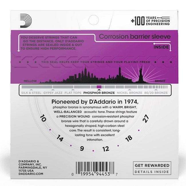 D'Addario EJ38H Acoustic Guitar Strings 10-27 Phosphor Bronze High String/Nashville Tuning