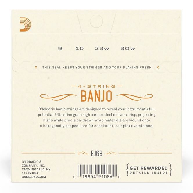 D'Addario EJ63 4-String Tenor Banjo Strings - Nickel Medium - 9-30