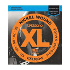 D'Addario EXL160-5 5-string bass guitar strings set, medium gauge 50-135, long scale for bass guitar playing.