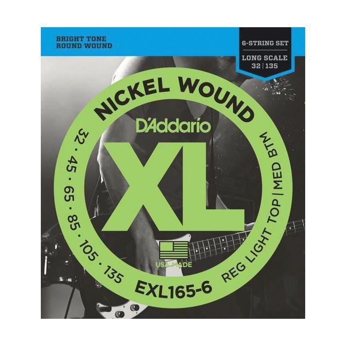 D'Addario EXL165-6 6-String Bass Guitar Strings 32-135 Custom Light, Long Scale