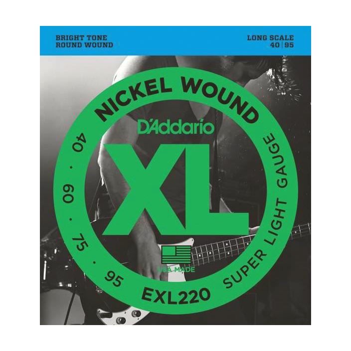 D'Addario EXL220 Bass Guitar Strings 40-95 Super Light, Long Scale