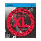 D'Addario EXL230 heavy bass guitar strings in 55-110 gauge on long scale, shown on a bass guitar.
