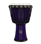 LP LP1607 7-inch purple rope-tuned circle djembe with natural drumhead, showcasing detailed craftsmanship and vibrant color.