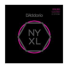 D'Addario NYXL0980 nickel wound 8-string electric guitar strings, super light gauge 09-80, shown on a guitar.