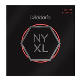 D'Addario NYXL1052 electric guitar strings with nickel wound, light top/heavy bottom, 10-52 gauge, for electric guitar.